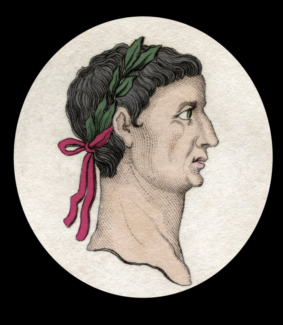罗马皇帝提比略 (Tiberius Claudius Nero)（公元前 42 年至公元 37 年）的肖像。 19 世纪的雕刻。 作者 未知艺术家
