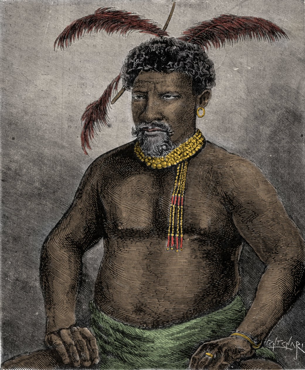 祖鲁国王 Cetshwayo（或 Cetawayo、Cetewayo、Cetywajo、Ketchwayo）的肖像（1826-1884） 19 世纪的雕刻 作者 未知艺术家