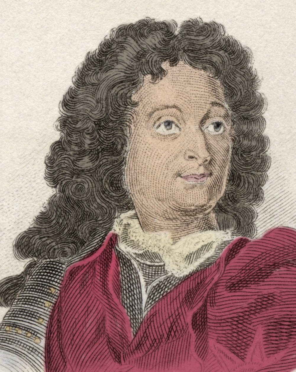 维拉尔元帅 (Claude Louis Hector) (1653-1734)、维拉尔公爵、马蒂格王子、墨伦子爵的肖像。 19 世纪的雕刻。 作者 未知艺术家