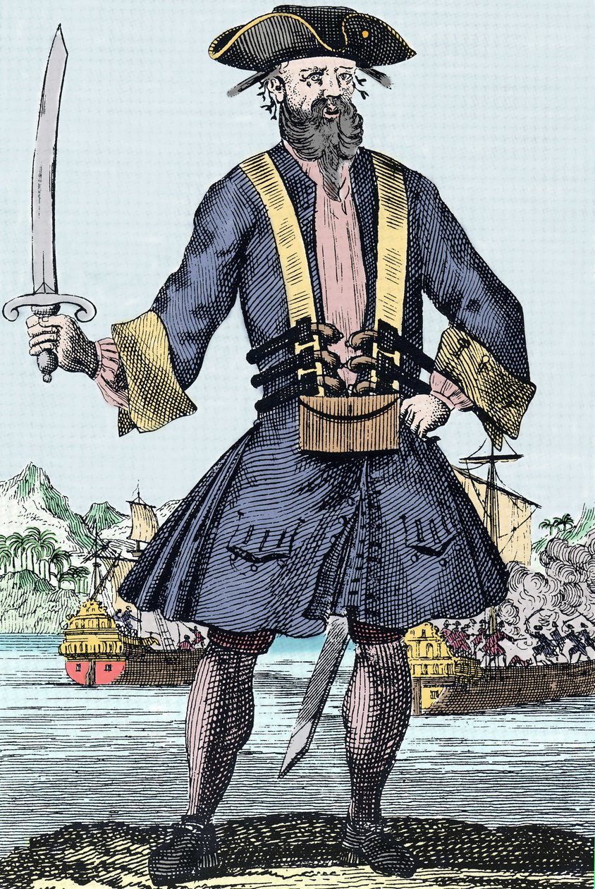 海盗爱德华·蒂奇 (Edward Teach dit Barbenoire) 的肖像（黑胡子或黑胡子） 作者 未知艺术家