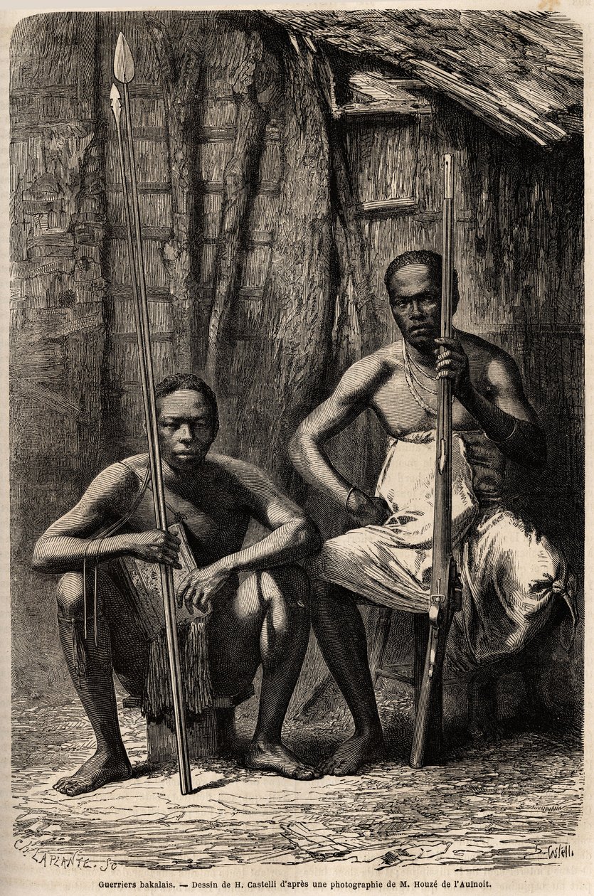 Portrait of two Bakali warriors. Drawing by H.Castelli, to illustrate the journey to Gabon, in 1861-1864, of Doctor Griffon du Bellay. Engraving in “” Le tour du monde””, edited by Edouard Charton 作者 未知艺术家