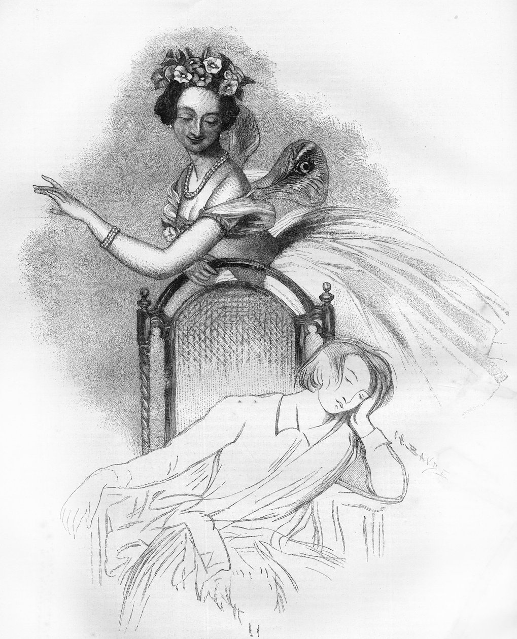 玛丽-塔格利奥尼（1804-1884）去世时发表的肖像画，这里代表的是查尔斯-路易斯-迪德洛的 "Zephire et Flore "中的收费Sylphide角色。雕刻在 "世界插图 "中。 作者 未知艺术家