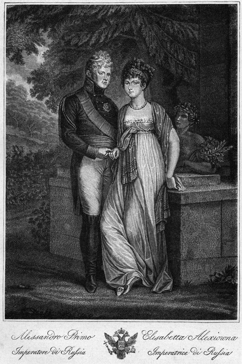 俄罗斯皇帝亚历山大一世（1777-1825）与他的妻子（Elisabeth Alexeievna，即巴登的路易斯-奥古斯塔公主）的肖像画 作者 未知艺术家