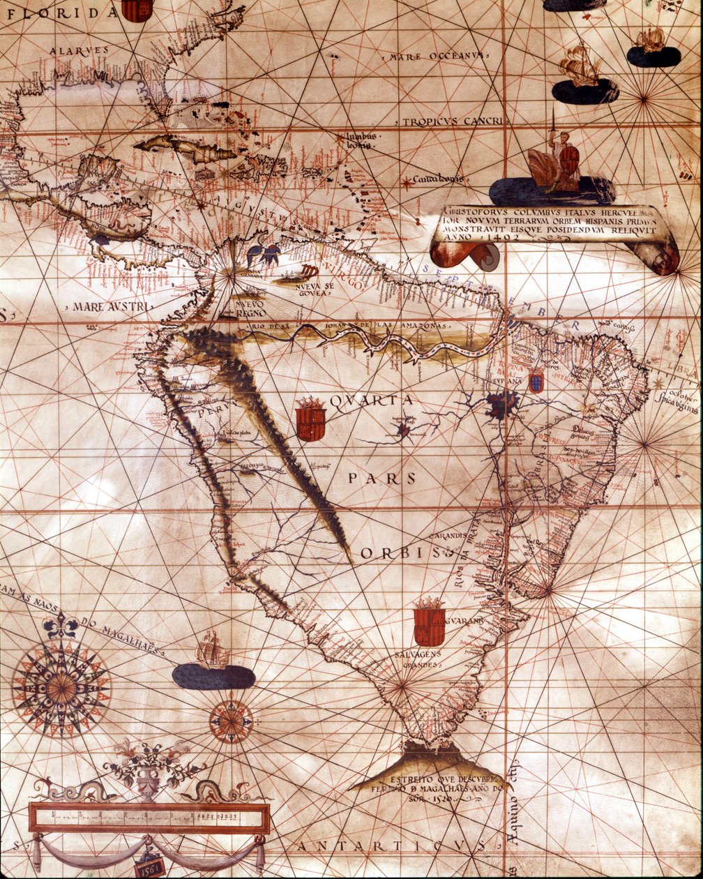 代表南美洲的葡萄牙语属于 Bartolomeo Velhio。 1561. 作者 未知艺术家