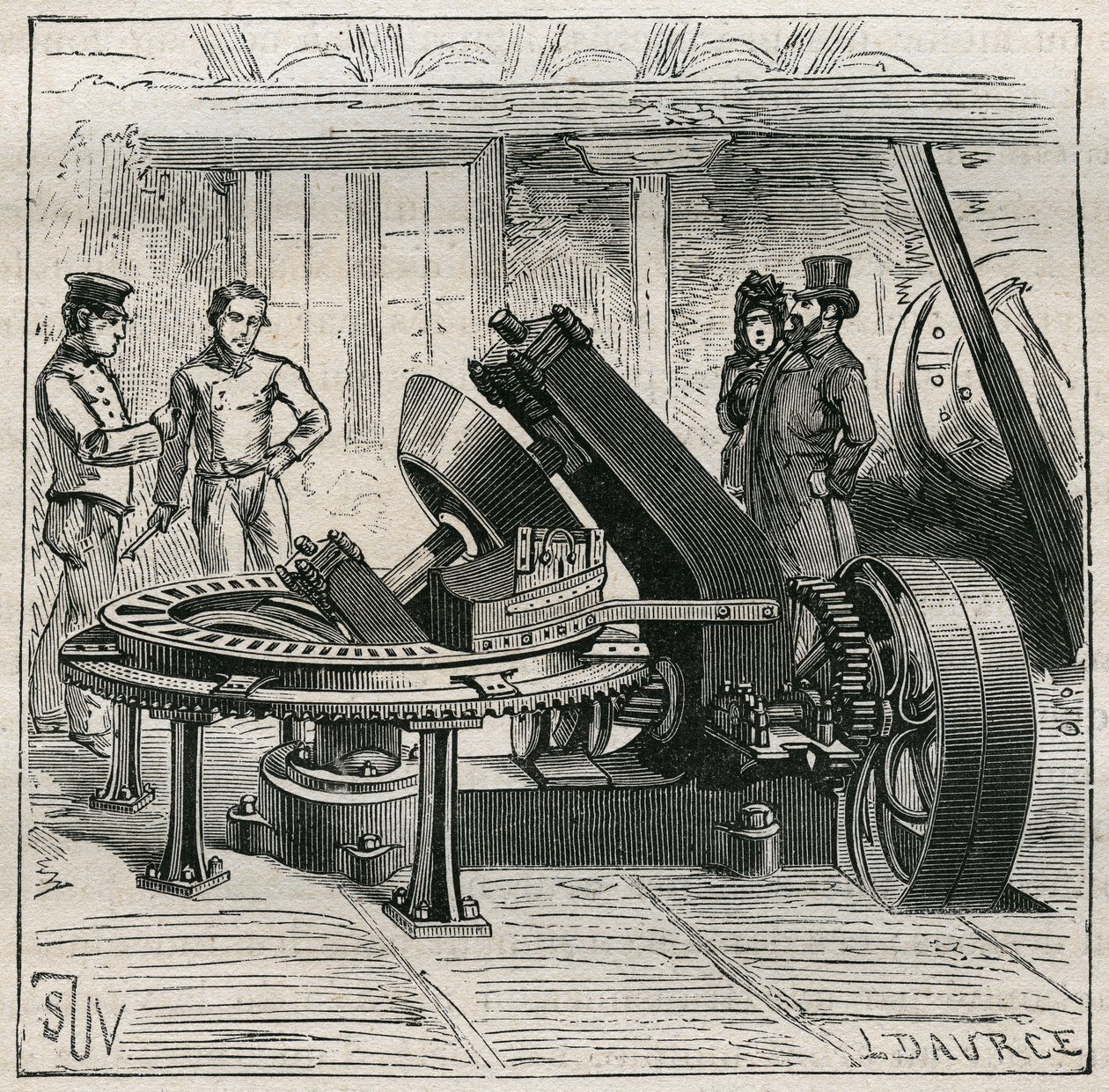 陶器。用于砖块机械成型的Fleury机器。1885年阿道夫-比塔尔在 "艺术与测量图解 "中的雕版画。 作者 未知艺术家