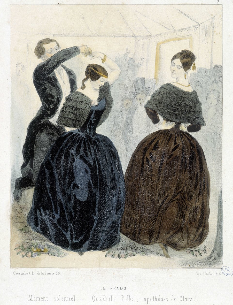 Prom populaire de Paris: Le Prado, 大约 1860: “” Quadrile, polka, apotheosis of Clara”。 作者 未知艺术家