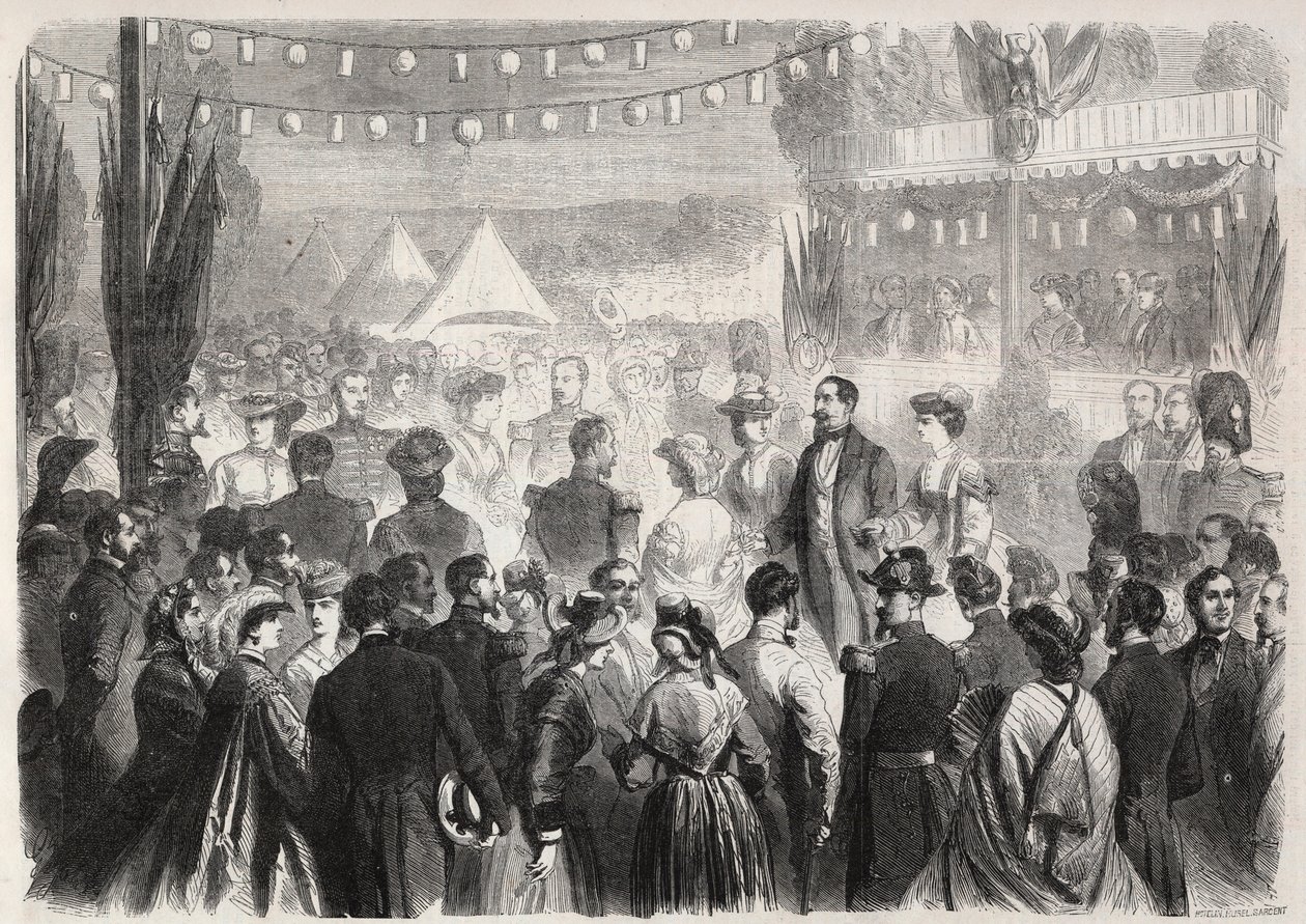 拿破仑三世（1808-1873）于1861年7月21日在维希的榴弹兵营即兴表演的荣誉四重奏--"世界画报 "中的版画 作者 未知艺术家