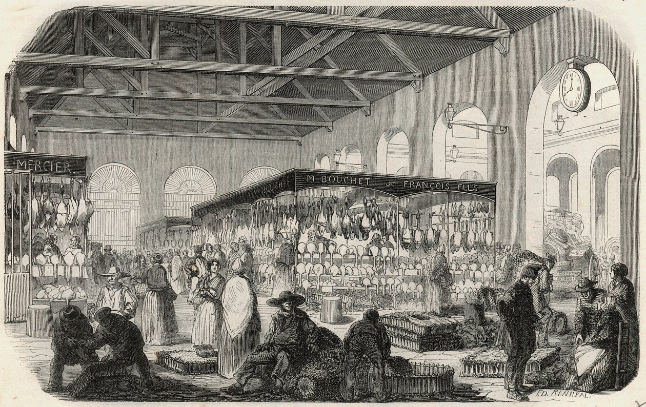 奥古斯丁码头。Marche de la Vallee--Edmond Texier的 "Tableau-de-Paris "中的版画 作者 未知艺术家