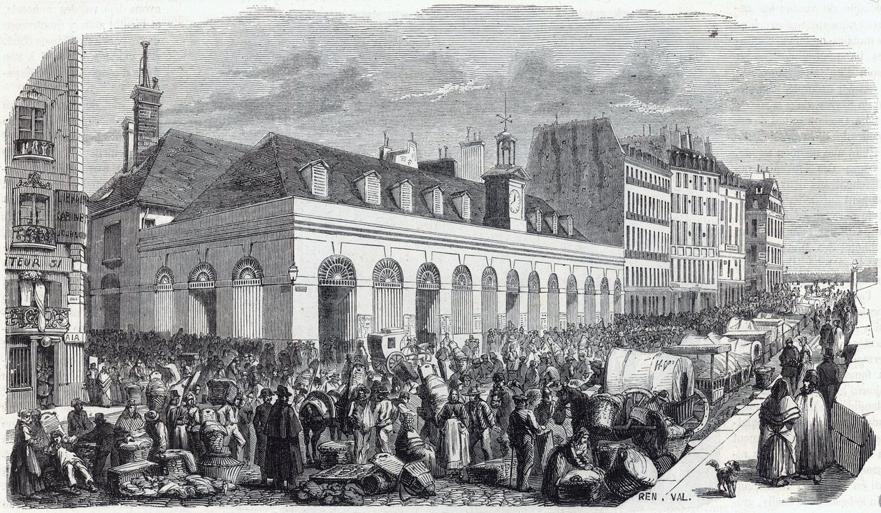 奥古斯丁码头。Marche de la Vallee--Edmond Texier的 "Tableau-de-Paris "中的版画 作者 未知艺术家