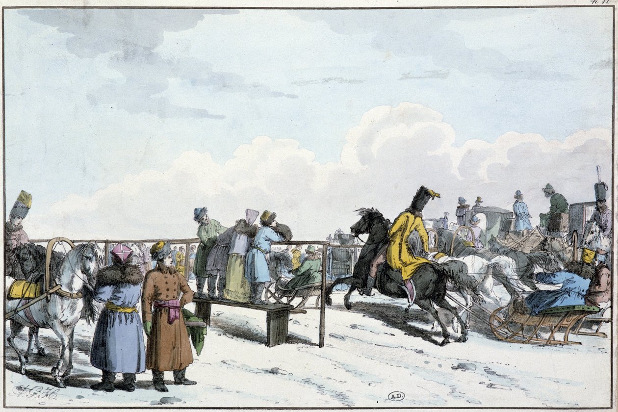 Race of tanks and horses in Russia - engraving 作者 未知艺术家