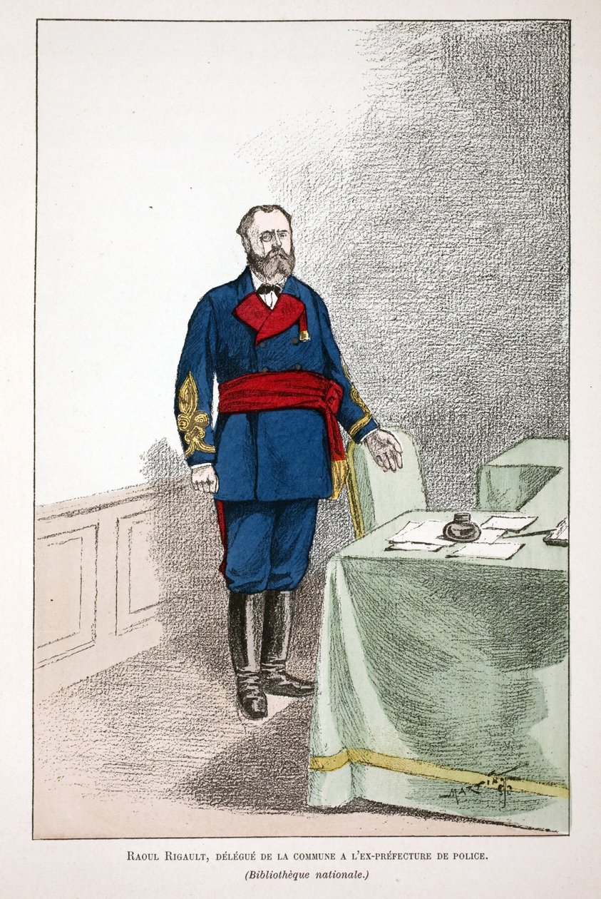 Raoul Rigault (1846-1871)，公社派往前警察局的代表。 蚀刻颜色，作为插图 “” Histoire du corps des gardiens de la paix “” “”在 Louis Lepine (1846-1933) prefet de police d 主持下出版的书 作者 未知艺术家