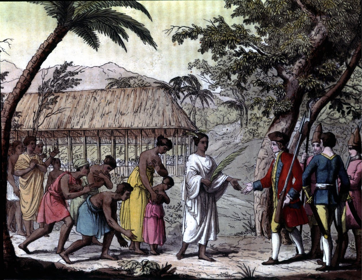Receipt of the navigator Samuel Wallis by Queen Oberea in Tahiti. “” Navigations of Cook”, Milan 作者 未知艺术家