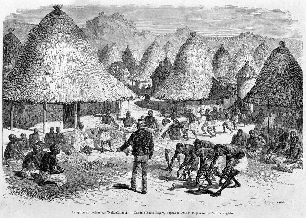 Tchitapanngoua 对利文斯通博士的招待会——“利文斯通的最后一次航行 1866-1873”在“环游世界”中，第二节。 1875年 作者 未知艺术家