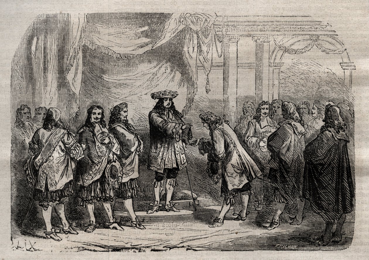 Rene Duguay Trouin (Duguay-Trouin) (Rene Trouin du Gue dit) (1673-1736)从国王路易十四手中接过圣路易十字架--1864年《名人词典》中的雕刻--Joseph Decembre和Edmond Allonier的作品。 作者 未知艺术家