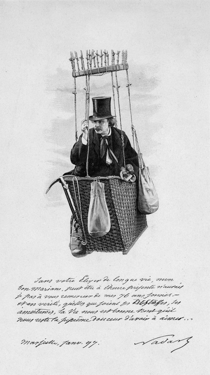费利克斯-图尔纳雄（Felix Tournachon dit Nadar，1820-1910）在气球机舱上的表现。1897 作者 未知艺术家