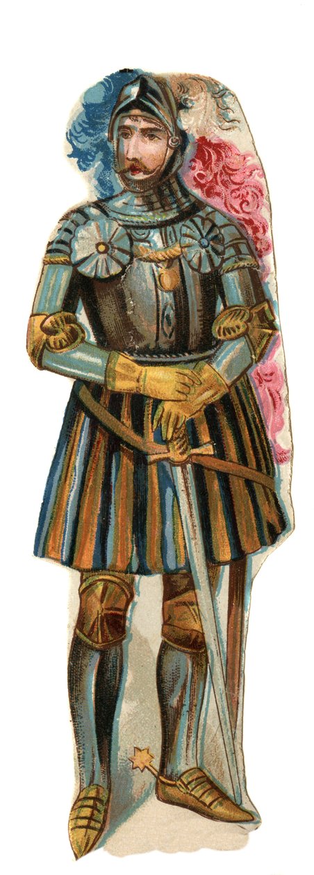 表现骑士皮埃尔-泰瑞尔，巴亚尔勋爵（1476-1524）的彩色石版画，19世纪末。 作者 未知艺术家