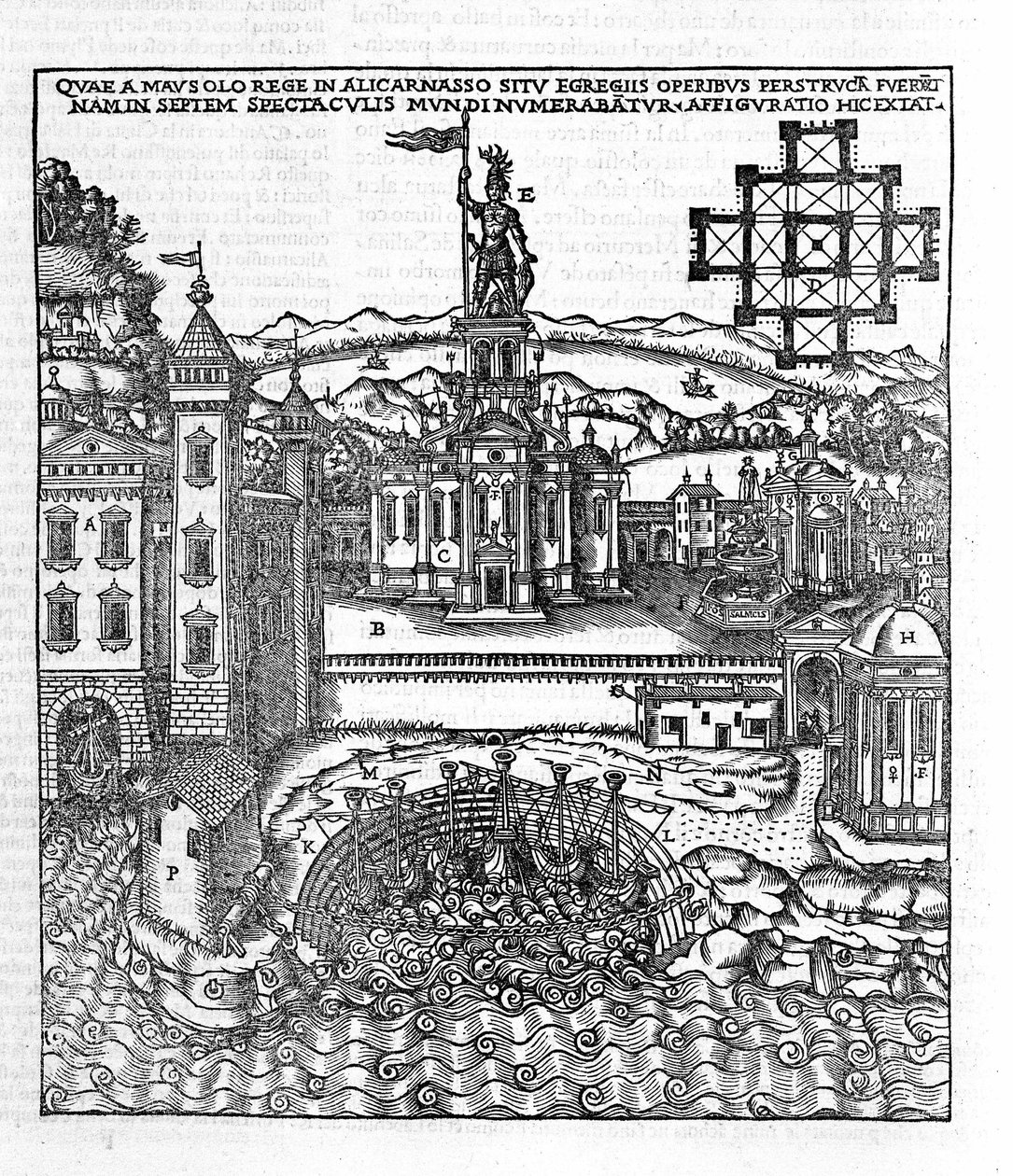 Representation of the Seven Wonders of Antiquite: the Mausolee of Halicarnassus which was located on the Aegean Sea in southwestern Turkey. Engraving in “” de Architectura””” by Vitruva (1st century BC) - edition by Gottardo da Ponte, Come 作者 未知艺术家