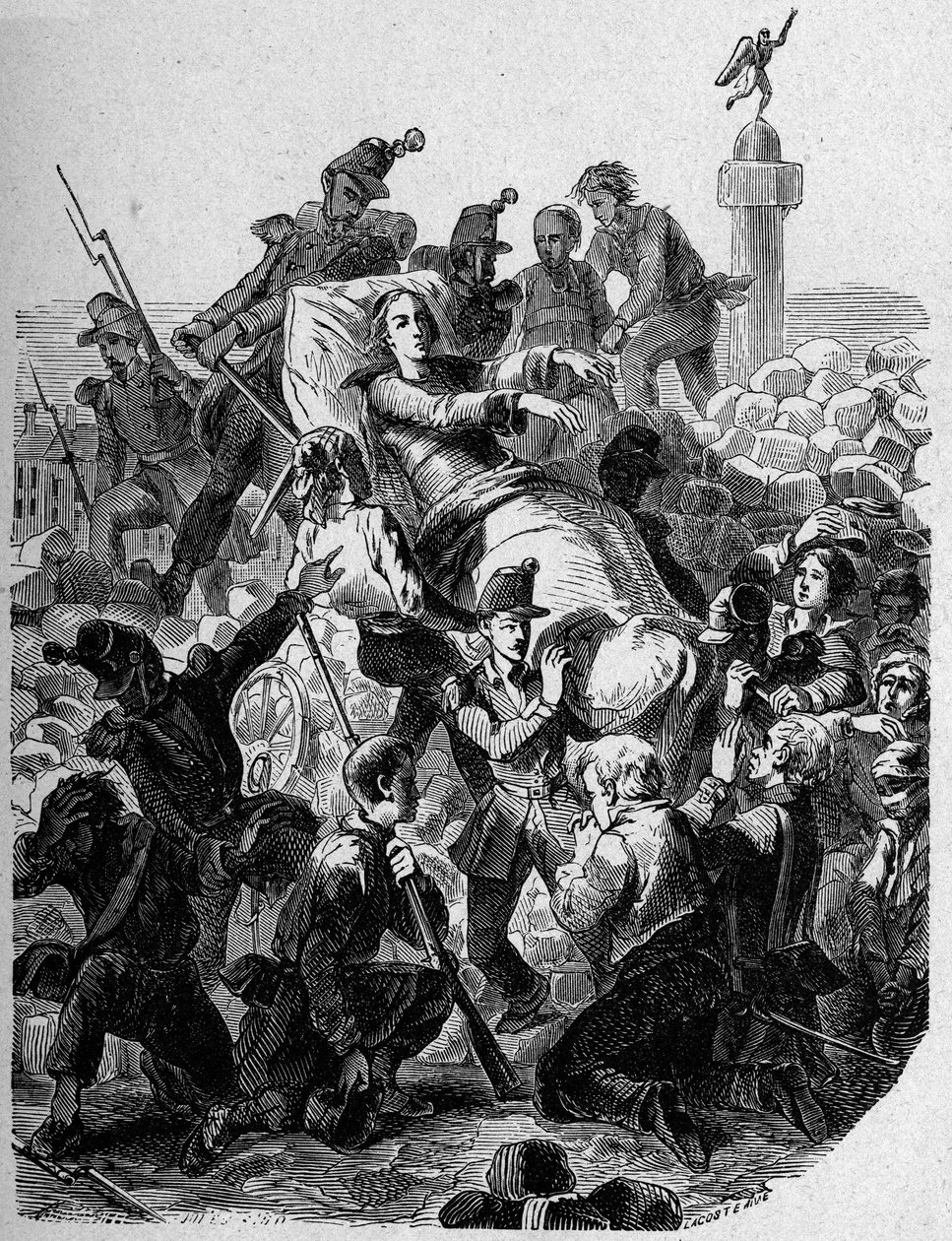 1848年革命。"1848年，大主教德尼-阿弗尔（1793-1848）伤痕累累，穿在担架上。" 作者 未知艺术家