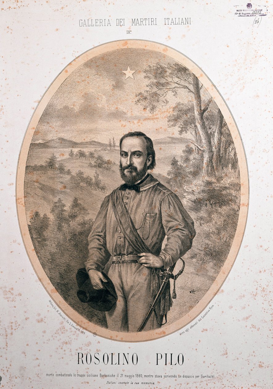 复兴运动：《意大利爱国者罗索里诺-皮洛（1820-1860）的肖像》。 作者 未知艺术家