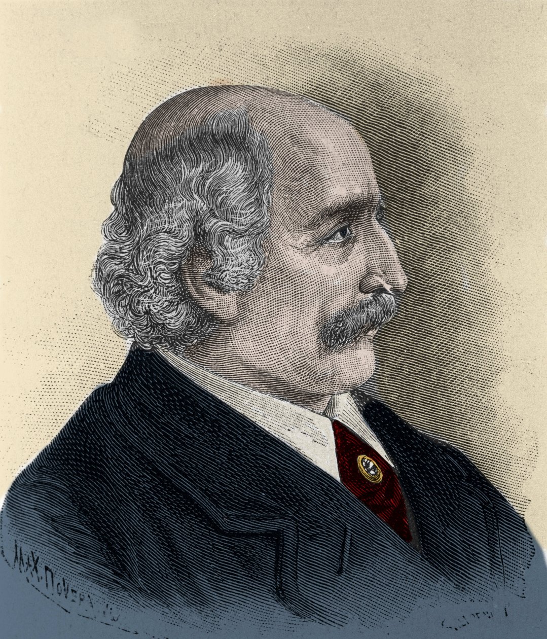 复兴运动：爱国者、哲学家、政治思想家Carlo Cattaneo（1801-1869）的肖像，19世纪的雕刻。 作者 未知艺术家