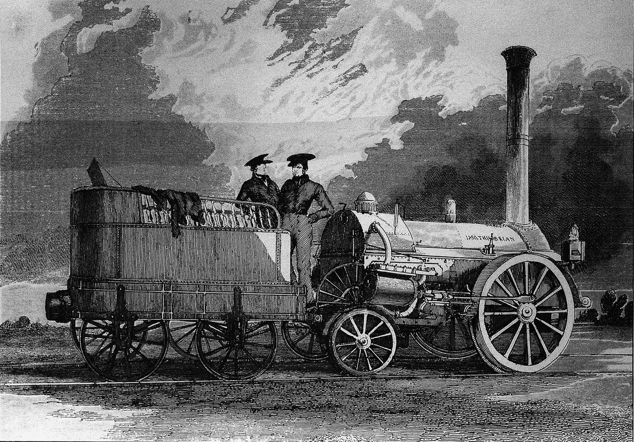 1831年罗伯特-史蒂芬森为利物浦至曼彻斯特的铁路设计的机车--雕刻品 作者 未知艺术家