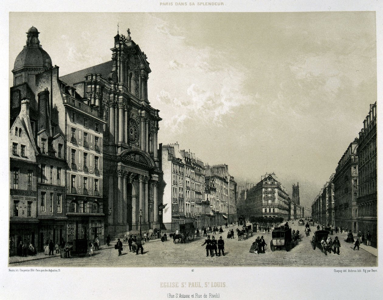 Rue Saint-Antoine 和 de Rivoli，教堂 Saint-Paul 和 Saint-Louis 作者 未知艺术家