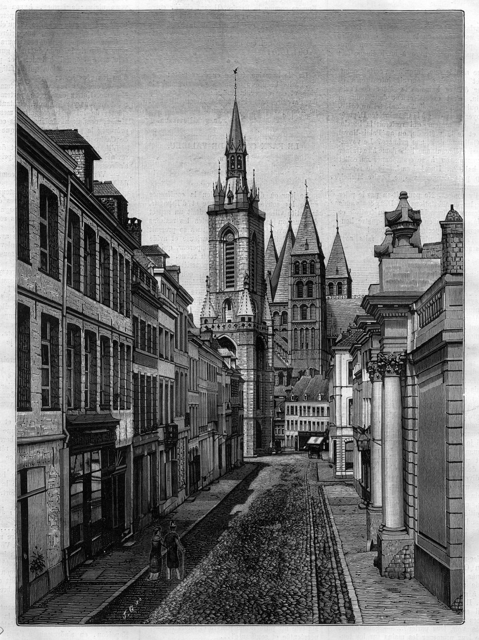 1882年，比利时图尔内的圣马丁街（Abbaye Saint Martin）。 作者 未知艺术家