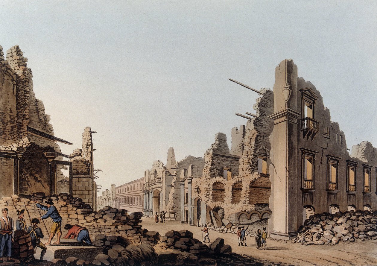 1783 年墨西拿（Messina）地震造成的废墟。在“奥斯曼帝国、欧洲、亚洲和一些地中海岛屿的景色”中 作者 未知艺术家