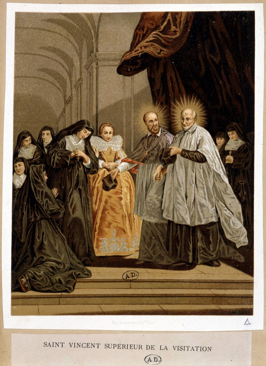 圣文森特·德·保罗（Saint Vincent de Paul），上级，珍妮·德·尚塔尔（Jeanne de Chantal）-来自美联社。 第十八幅画。 作者 未知艺术家