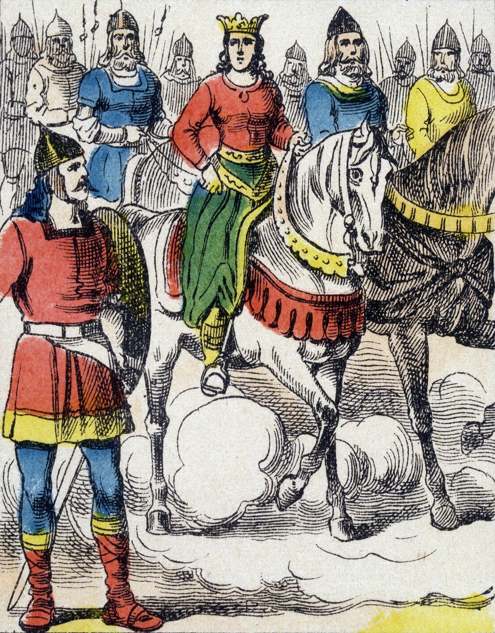 Sainte Clotilde (475-545) 逃离了他的叔叔 Gondebaud 的监护，Gondebaud 是布尔贡德 (Bourgondes) 的国王 (480-516)，后者是他家人的凶手。 作者 未知艺术家