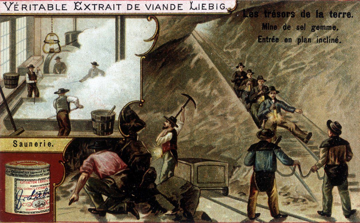 盐水和盐矿：盐提取和桑拿。 Liebig 产品的色谱法，“Les trresors de la terre”系列。 作者 未知艺术家