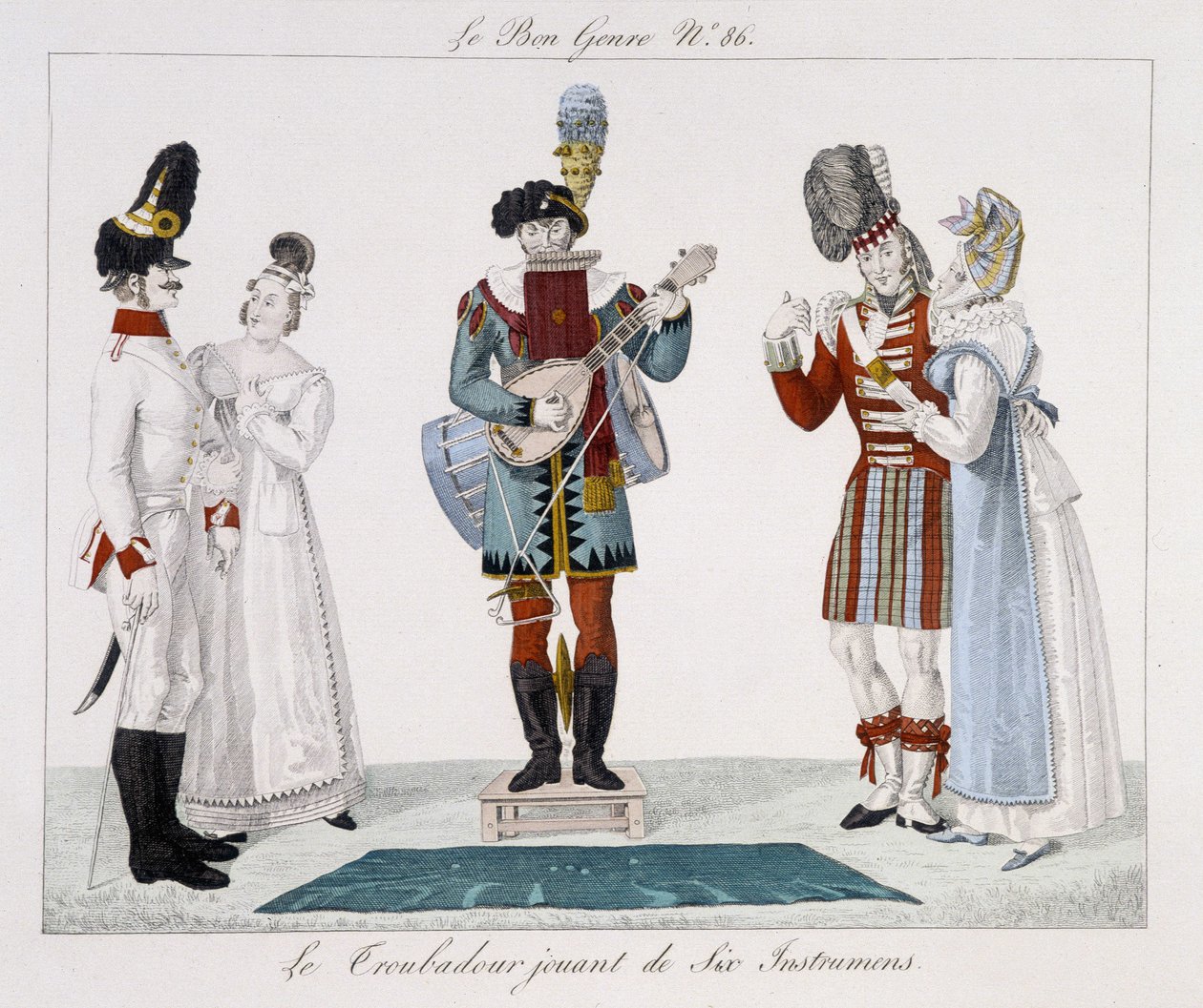 Saltimbanks: The troubadour playing six instruments - in “” Le bon genre””, deb. 19th century 作者 未知艺术家