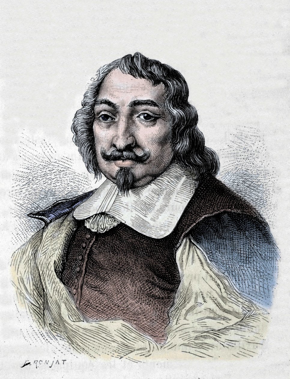 塞缪尔·德·尚普兰，法国探险家和殖民者（1567-1635 年）。 加拿大殖民者。 雕刻于 1830 年，由 Moncornet 绘制的严肃肖像画而成。 作者 未知艺术家
