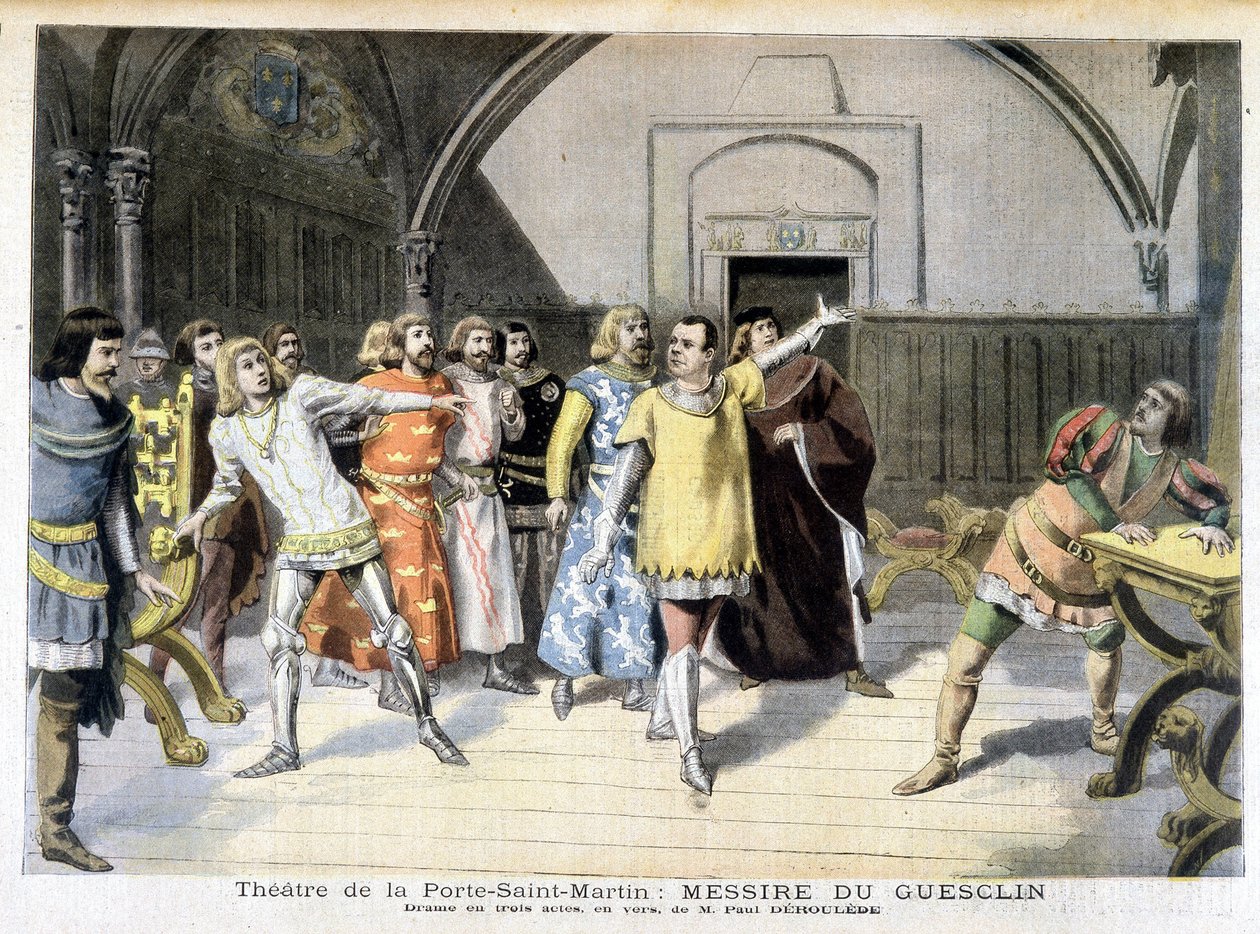 Paul Déleède 的戏剧“Messre Du Guesclin”的场景在圣马丁门剧院上演。 在 Le petit 杂志上，1895 年 3 月 11 日。 作者 未知艺术家