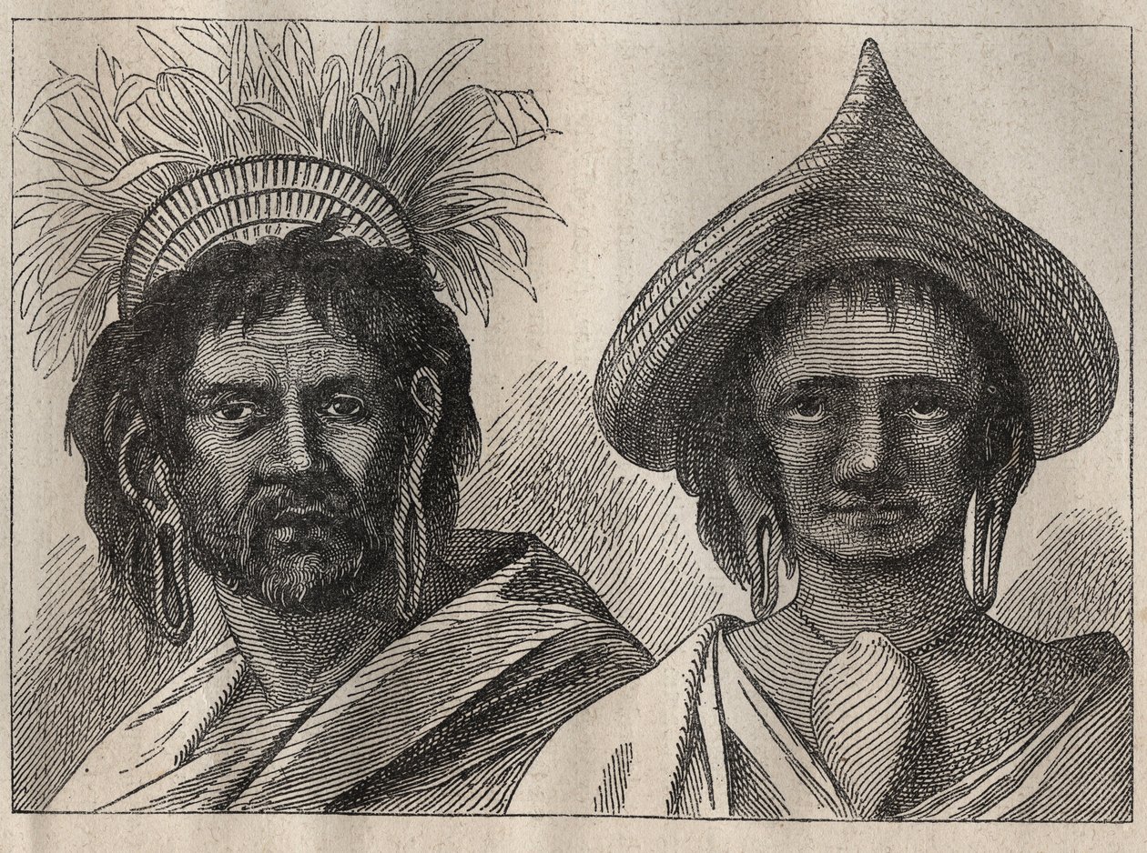 詹姆斯-库克船长（1728-1779）的第二次航行（1772-1775）：复活节岛的男人和女人--插图来自 "18世纪的伟大航海家" 作者 未知艺术家