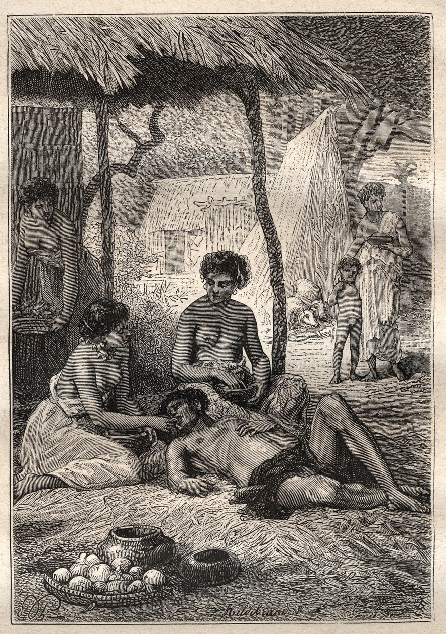 詹姆斯-库克船长（1728-1779）的第二次航行（1772-1775）：一个整天被妻子们吞噬的岛屿（大溪地）--插图取自 "18世纪伟大的航海家" 作者 未知艺术家