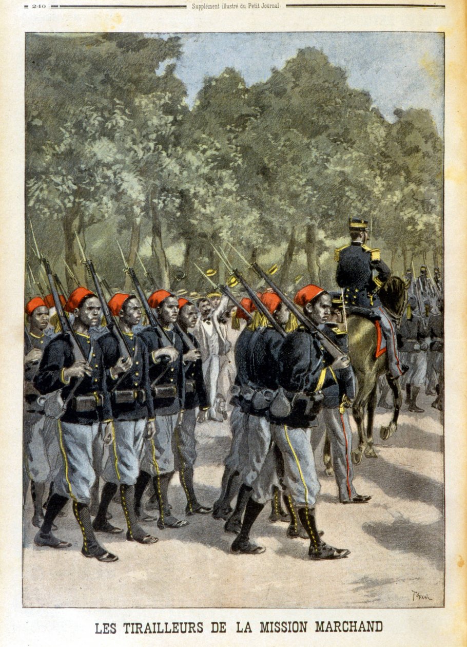 巴黎马尚使团的塞内加尔人Tirailleurs--1899年7月23日的 "小杂志 "中。 作者 未知艺术家
