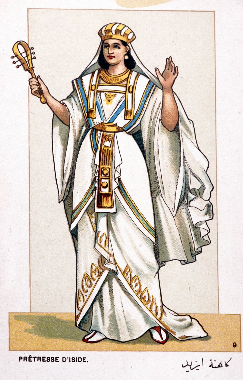 朱塞佩·威尔第 (Giuseppe Verdi) 首次代表阿依达 (Aida) 之际，歌剧服装的彩色石版画系列：伊赛德 (Iside) 的女主角。 1872年 作者 未知艺术家