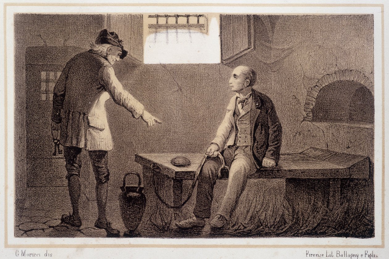 西尔维奥-佩利科（1789-1854）被调往斯皮尔伯格（Spilberk）要塞--载于 "意大利史"。 作者 未知艺术家