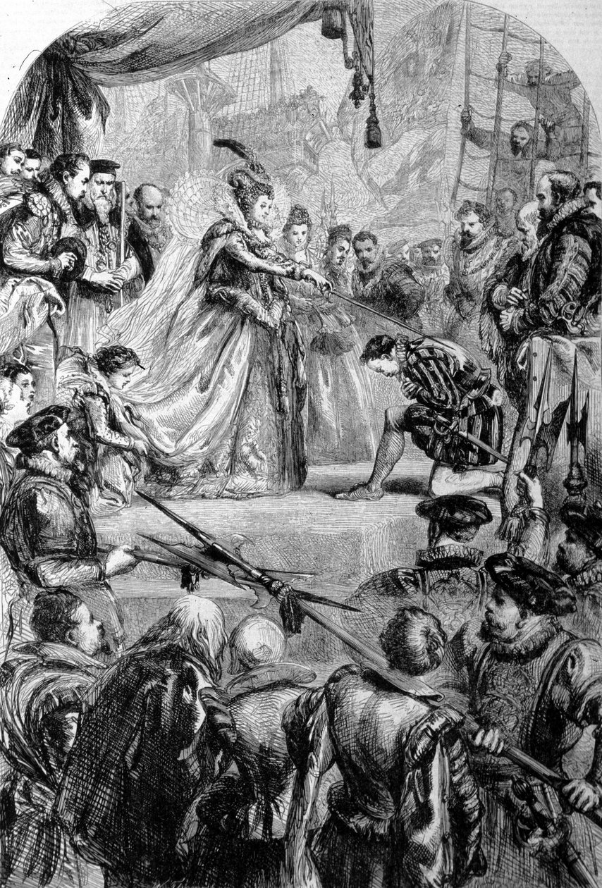 Sir Francis Drake (1540-1596), English navigator was knighted by Queen Elizabeth I in 1581. Engraving. 作者 未知艺术家