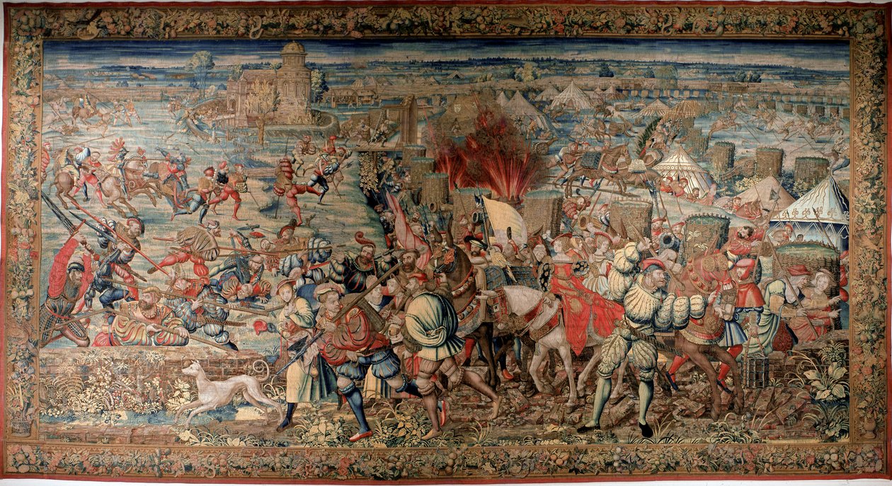 第六次意大利战争（1521-1526）：表现1525年2月24日的帕维亚（Pavia）之战，弗朗索瓦一世对查理五世的失败。挂毯。那不勒斯。卡波迪蒙特国家博物馆。 作者 未知艺术家