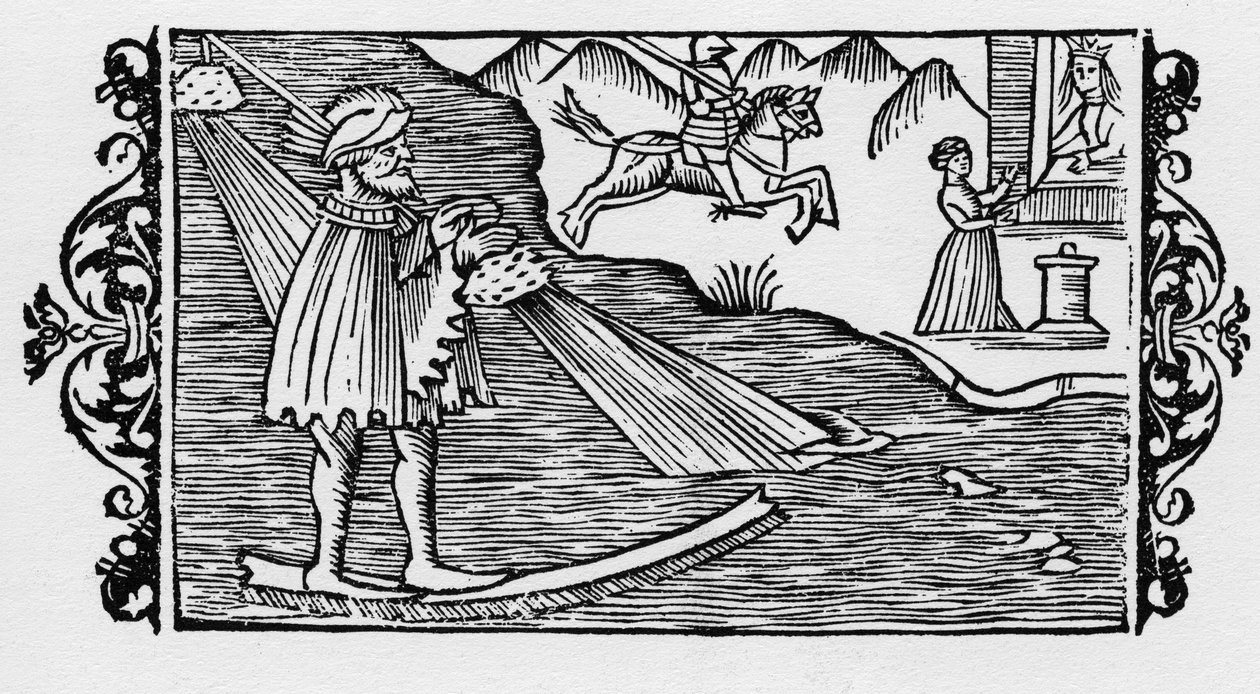 巫师通过索具渡海--载于奥拉斯-马格努斯的 "Historia de Gentibus Septentrionalibus"，罗马1555年。 作者 未知艺术家