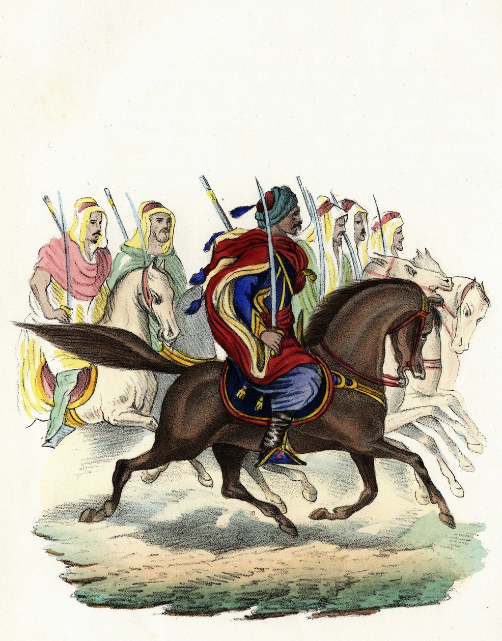 斯帕赫斯，非洲法军的一个本土骑兵团，主要由阿拉伯骑兵组成，1834年为阿尔及尔省组建，1835年为博内省，1836年为奥兰省。在 "阿尔及尔历史 "中，莱昂内-加里贝尔，第二卷。 作者 未知艺术家