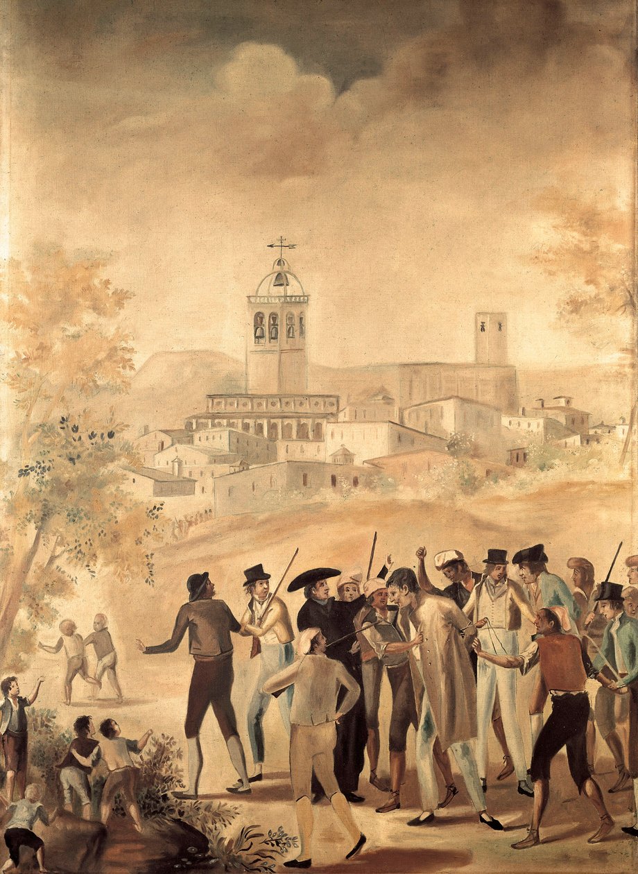 西班牙独立战争（1808-1814）：在曼雷沙附近逮捕一名法国公民，无名画。 作者 未知艺术家