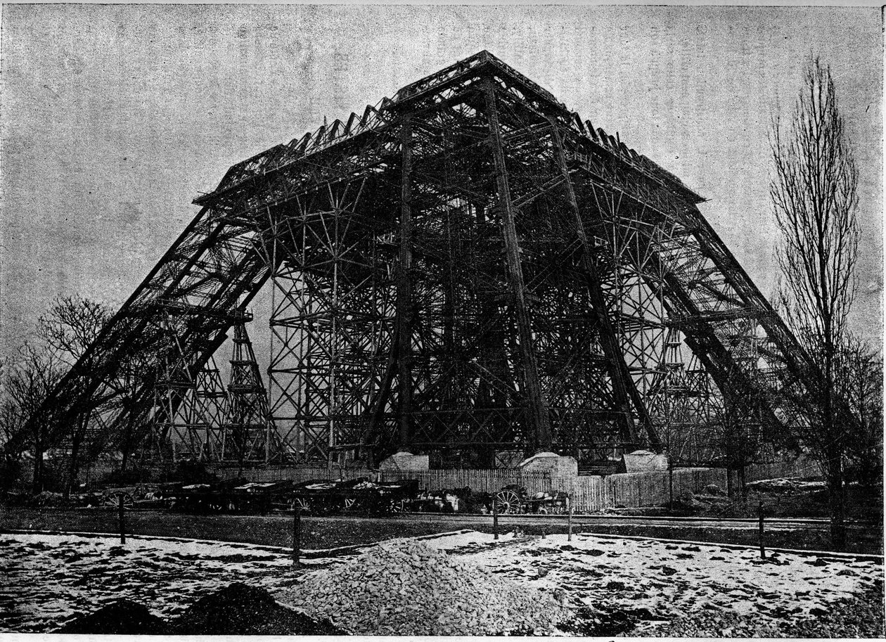 1888年3月初巴黎埃菲尔铁塔的建设状况，"la jeunesse "杂志上的版画 作者 未知艺术家