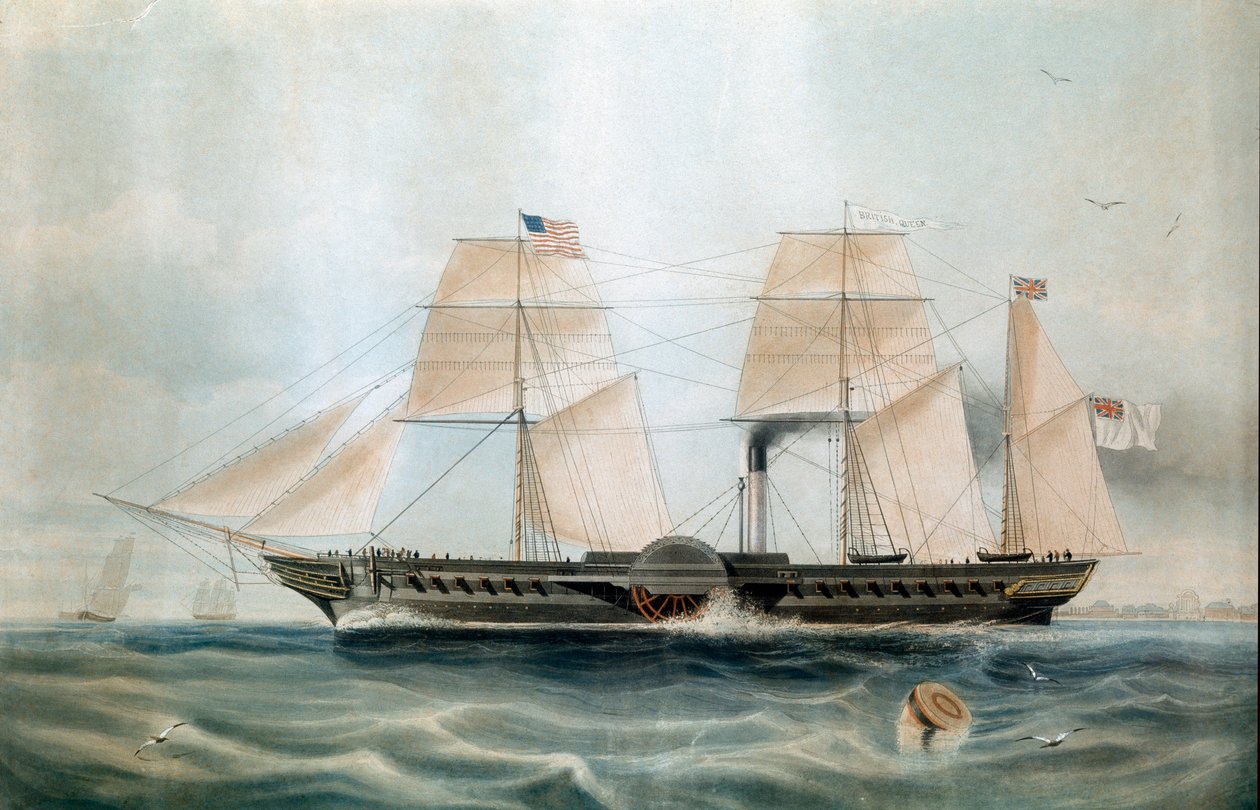 1840 年的蒸汽船英国女王（19 世纪印刷品） 作者 未知艺术家