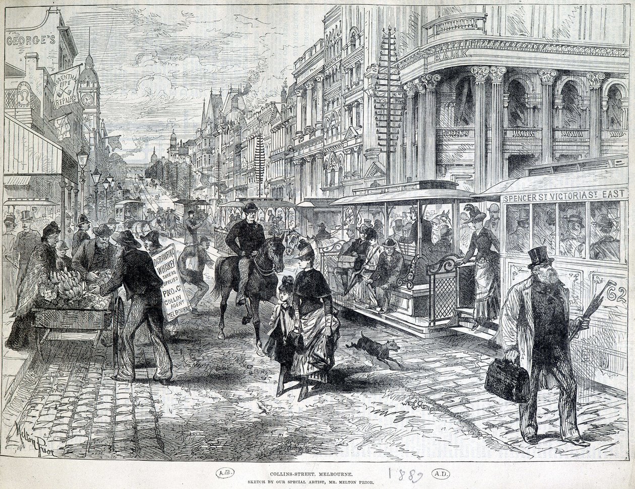 1889 年墨尔本柯林斯街的街景。 作者 未知艺术家