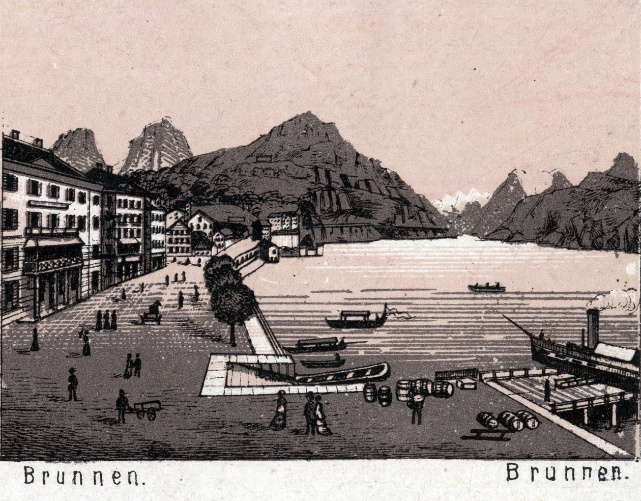 瑞士：Brunnen市的景色。载于《世界上的168个景色》，无日期（19世纪末）。 作者 未知艺术家