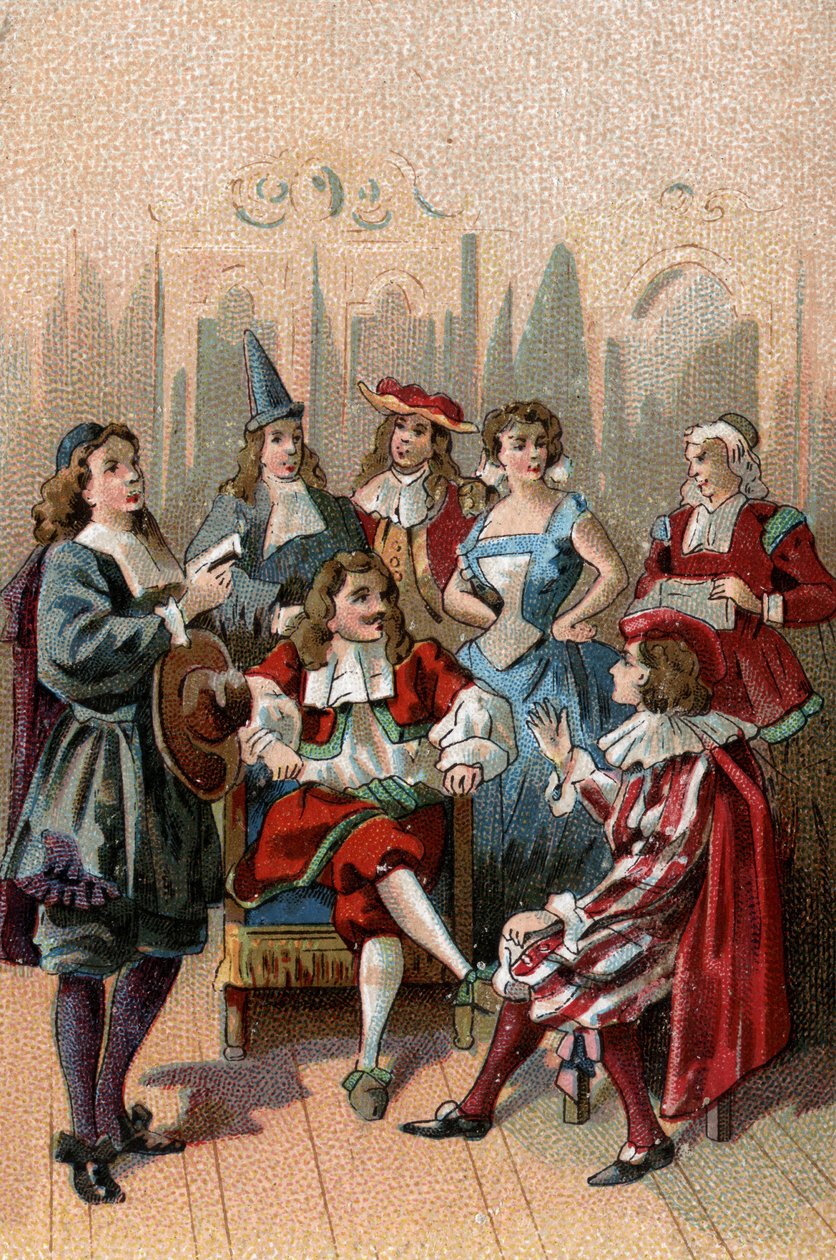 时代的戏剧：让-巴蒂斯特-波奎林（Jean Baptiste Poquelin，dit Moliere，1622-1673 年）和他的剧团。 作者 未知艺术家