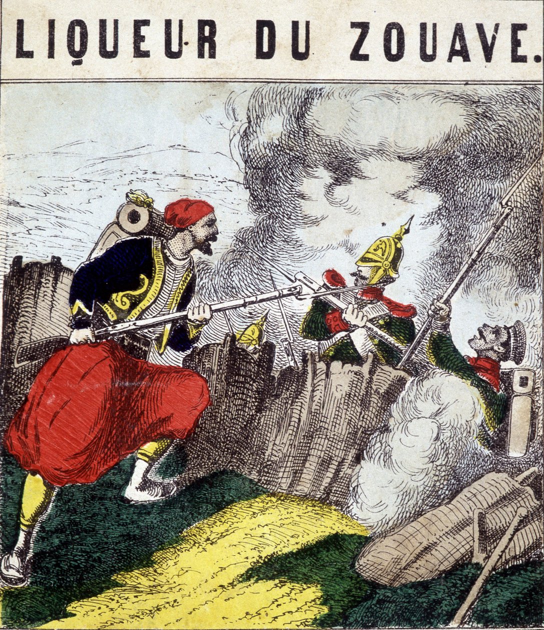 标签 "Liqueur du Zouave"：一个与敌人战斗的Zouave。19世纪 作者 未知艺术家